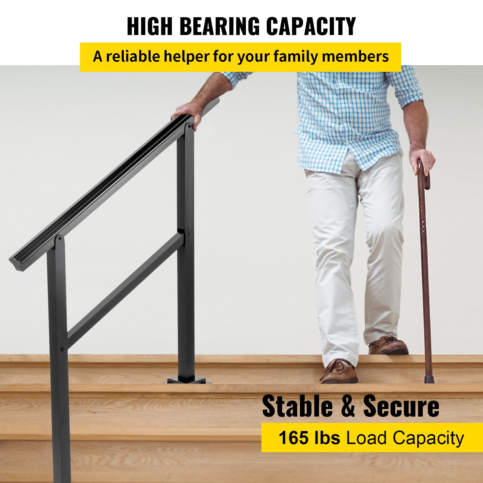 Outdoor Handrail 165LBS Load Handrail Outdoor Stairs Aluminum Stair Handrail 60 X 35" Outdoor Stair Railing Transitional Range From 0 To 30° Staircase Handrail Fits 4-5 Steps With Screw Kit_maomaolike.com